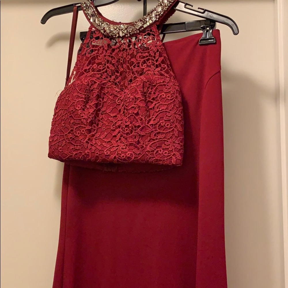 Red two part prom dress